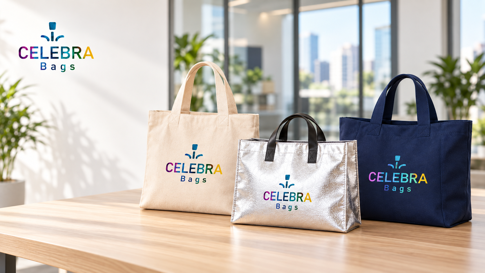 Bolsas personalizadas Celebra Bags em ambiente corporativo